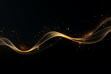 Modern gold wave line smooth and particle abstract on black background