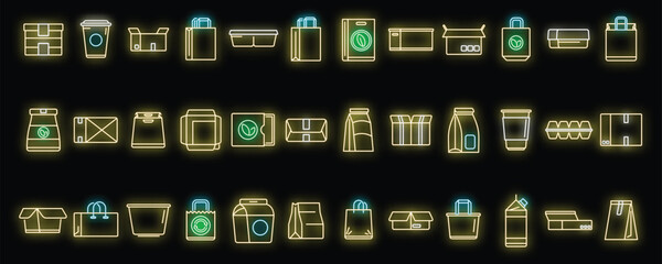 Eco packaging icons set outline vector. Eco waster. Organic recycling neon color isolated