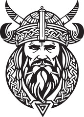 Wonderful line art style Viking head vector graphic template, Suitable for logo design, tattoo design or print on demand
