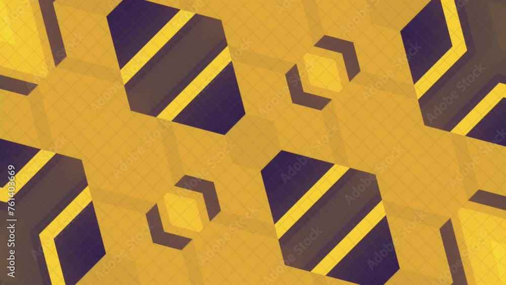 Fototapete 3d rendering loop animation with a pattern of a series hexagons and squares. 4K