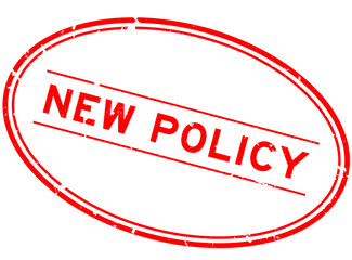 Grunge red new policy word oval rubber seal stamp on white background