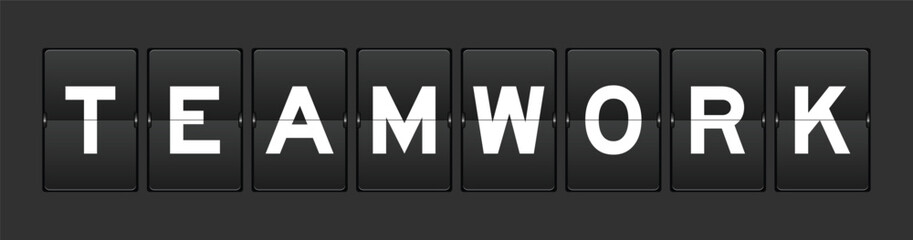 Black color analog flip board with word teamwork on gray background