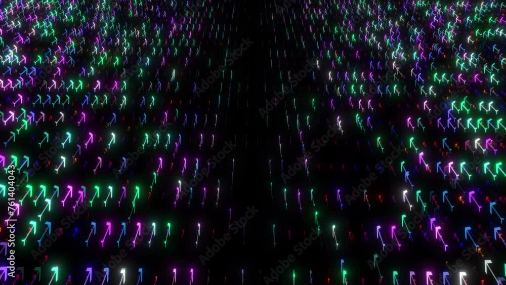 Poster digital neon arrow moving, futuristic colorful neon arrow randomly moving . neon arrow sing moving o
