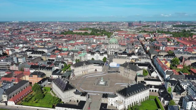 Copenhagen: Aerial view of capital city of Denmark, Amalienborg castle - landscape panorama of Europe from above
