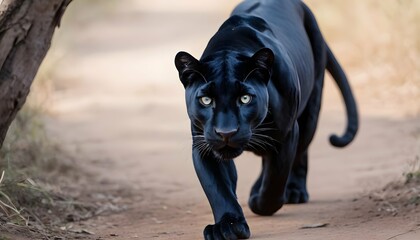 A Panther With Its Eyes Darting Back And Forth Wa - obrazy, fototapety, plakaty