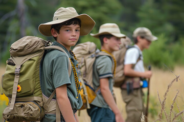 Fototapeta premium Scout Troop Ready for Summer Trekking Challenge