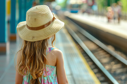 little girl waiting for the train 