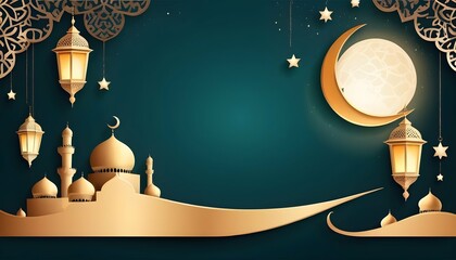 Illustration Banner Background With Islamic Cresce