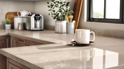 Fototapeta na wymiar Cup of coffeele countertop in modern kitchen. AI.