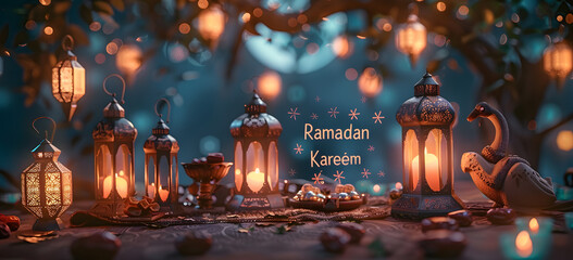 Ramadan Kareem Islamic greeting card background - obrazy, fototapety, plakaty