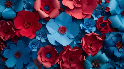 Blue and Red Paper Flowers Craft