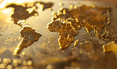 Global Finance Symbolized, Macro View of Gold Credit Card with World Map Design