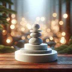 Photoreal 3D mock up with Aromatic Podium with a blurred or bokeh background of Essential Oil Diffusers