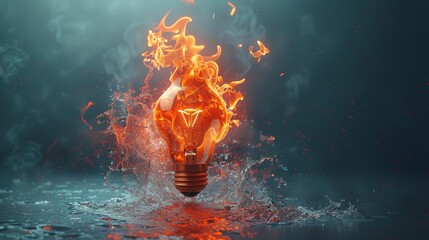 Bursting Light Bulb on Fire - obrazy, fototapety, plakaty
