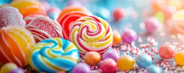 Colorful sweet candy food wide background - obrazy, fototapety, plakaty