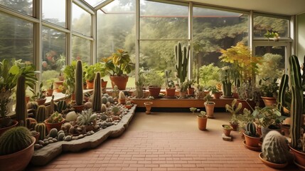 Sunroom with integrated indoor succulent and cactus garden.