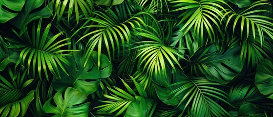 palm leaf pattern, exotic tropic foliage jungle background