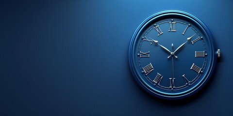 Clock With Roman Numerals on Blue Background