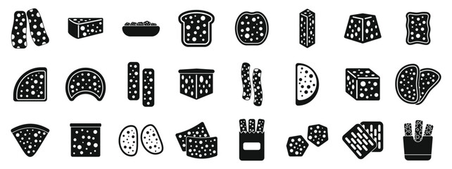 Bread croutons icons set simple vector. Small food cooking. Nutrition toast