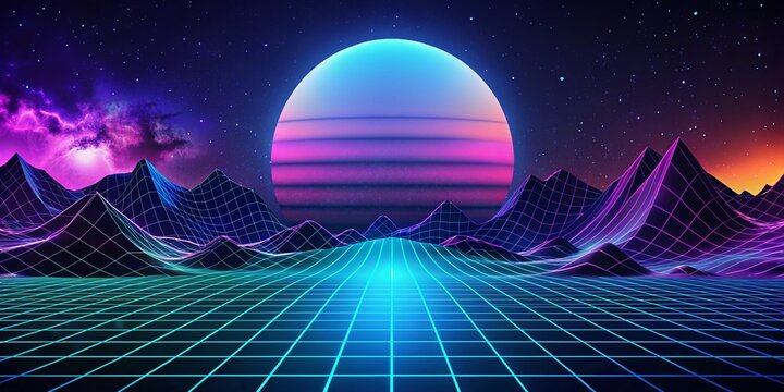 Retro 80s style 80s-90s Retro Sci-Fi Background. Vector Illustration
