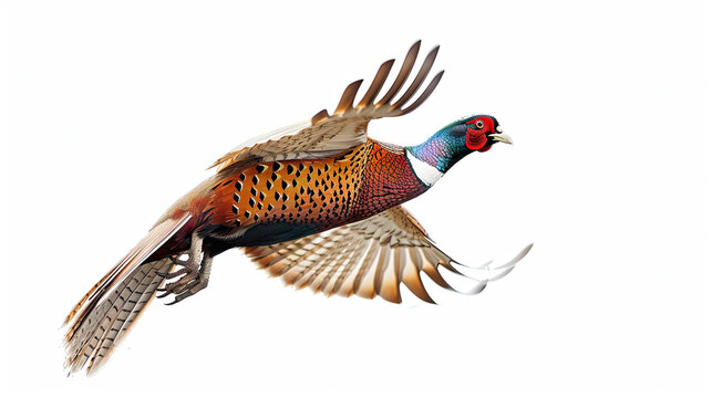 Ring necked pheasant isolated on white background