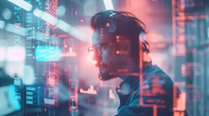 Man with Futuristic Digital Interface