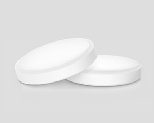 Realistic flat faced plain tablet mockup. Vector illustration isolated on grey background. Can be used for medical and cosmetic. Ready for your design. EPS10.