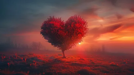 Fototapeten Heart Tree in Dreamy Sunset © XtravaganT