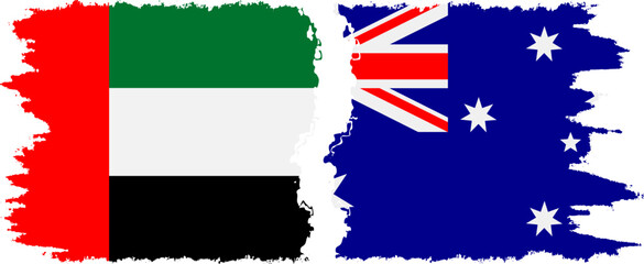Australia and United Arab Emirates grunge flags connection vector