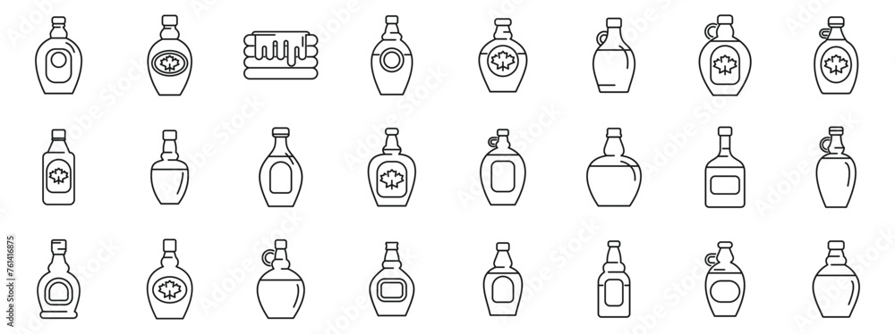 Wall mural maple syrup icons set outline vector. kitchen stack. sweet cookery plate