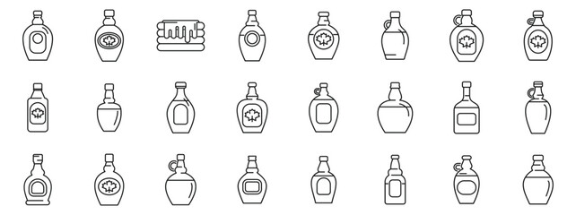 Maple syrup icons set outline vector. Kitchen stack. Sweet cookery plate