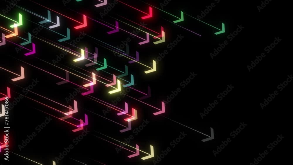 Poster neon arrow direction sign falling rain on black. neon arrow moving and changing animation. arrow sig