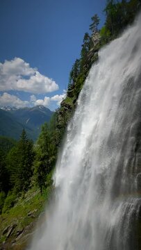 Stuibenfall waterfall bigest waterfall in Tirol in the �tztal valley in Tyrol Austria during a beautiful springtime day in the Alps.