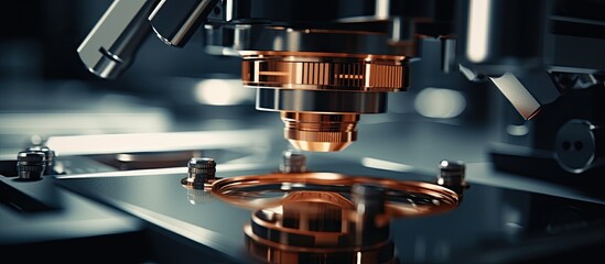 An image showcasing a metal machine in an engineering laboratory. The closeup highlights the intricate details of the machines parts, including bumpers, rims, and automotive lighting