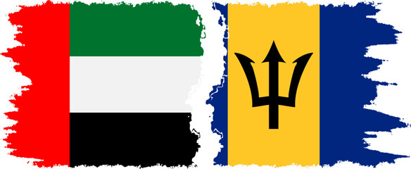 Barbados and United Arab Emirates grunge flags connection vector - obrazy, fototapety, plakaty