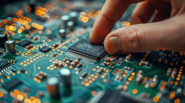 Person Touching Circuit Board With Hands