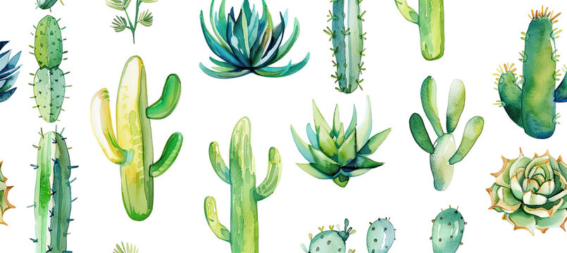 Watercolor Cactus and Succulents Isolated on white background