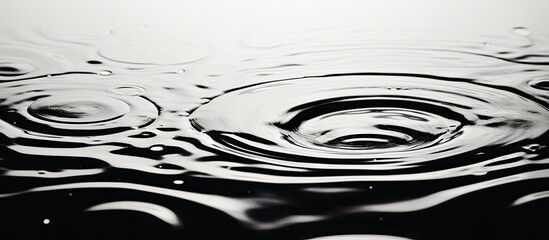 A monochrome image showcasing liquid splashing on a surface, forming circular patterns. The transparent material and fluid motion create a mesmerizing automotive design