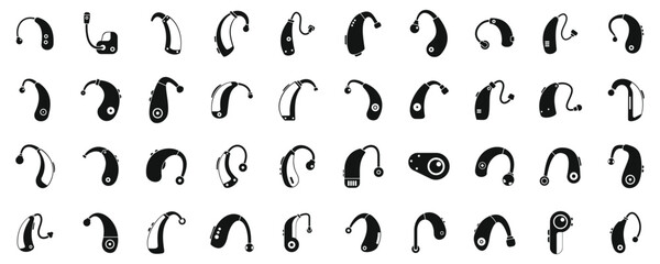 Hearing aid icons set simple vector. Volume loud ear. Health medical device