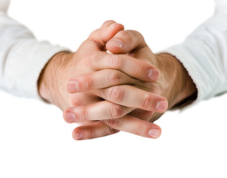 Businessman Clasped Praying hands. Transparent background PNG. Clasped hands in prayer. Religious concepts such as thanking god, salvation, holy spirit, deliverance, faith and deliverance from evil