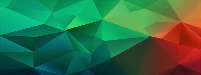 Abstract geometric rumpled triangular shapes background in green blue and red colors
