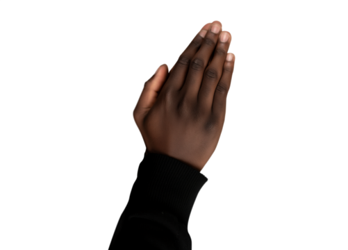 Teen black young man Praying hands. Transparent background PNG. Clasped hands in prayer. Religious concepts such as thanking god, salvation, holy spirit, deliverance, faith and deliverance from evil
