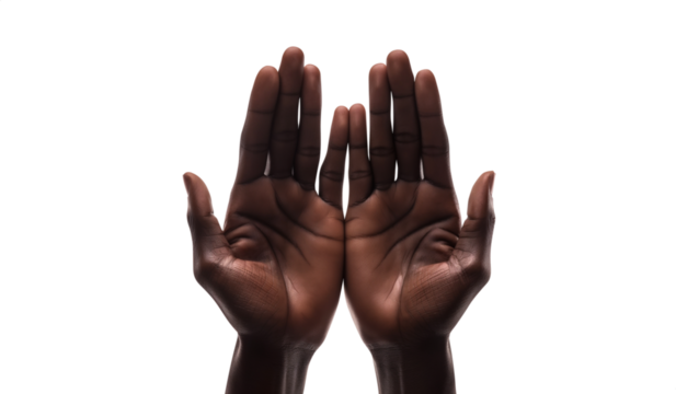 Black young man Praying hands. Transparent background PNG. Clasped hands in prayer. Religious concepts such as thanking god, salvation, holy spirit, deliverance, faith and deliverance from evil