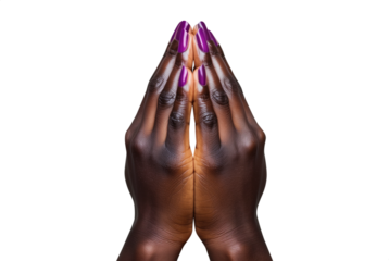 Pretty black woman Praying hands. Transparent background PNG. Clasped hands in prayer. Religious concepts such as thanking god, salvation, holy spirit, deliverance, faith and deliverance from evil