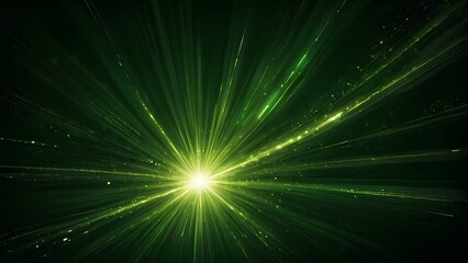 Fototapeta na wymiar Asymmetric green light burst abstract beautiful rays of lights on dark green background 