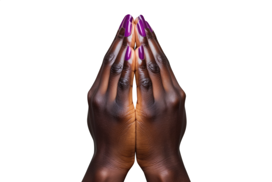 Pretty black woman Praying hands. Transparent background PNG. Clasped hands in prayer. Religious concepts such as thanking god, salvation, holy spirit, deliverance, faith and deliverance from evil