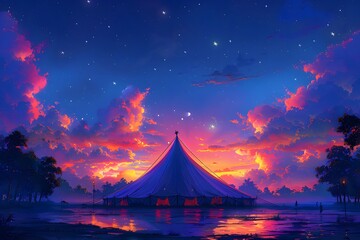 A Tent in the Middle of the Night - obrazy, fototapety, plakaty
