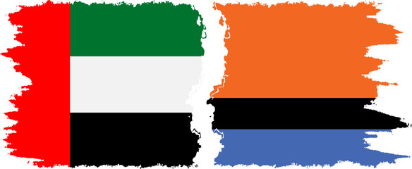 Chagos and United Arab Emirates grunge flags connection vector