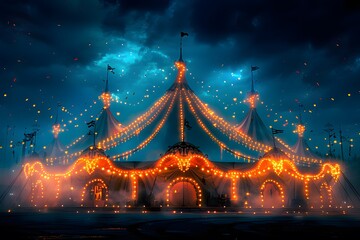 Brightly Lit Circus Tent in the Night