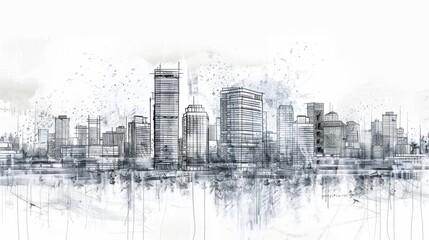 Background image with drawings of modern city - obrazy, fototapety, plakaty